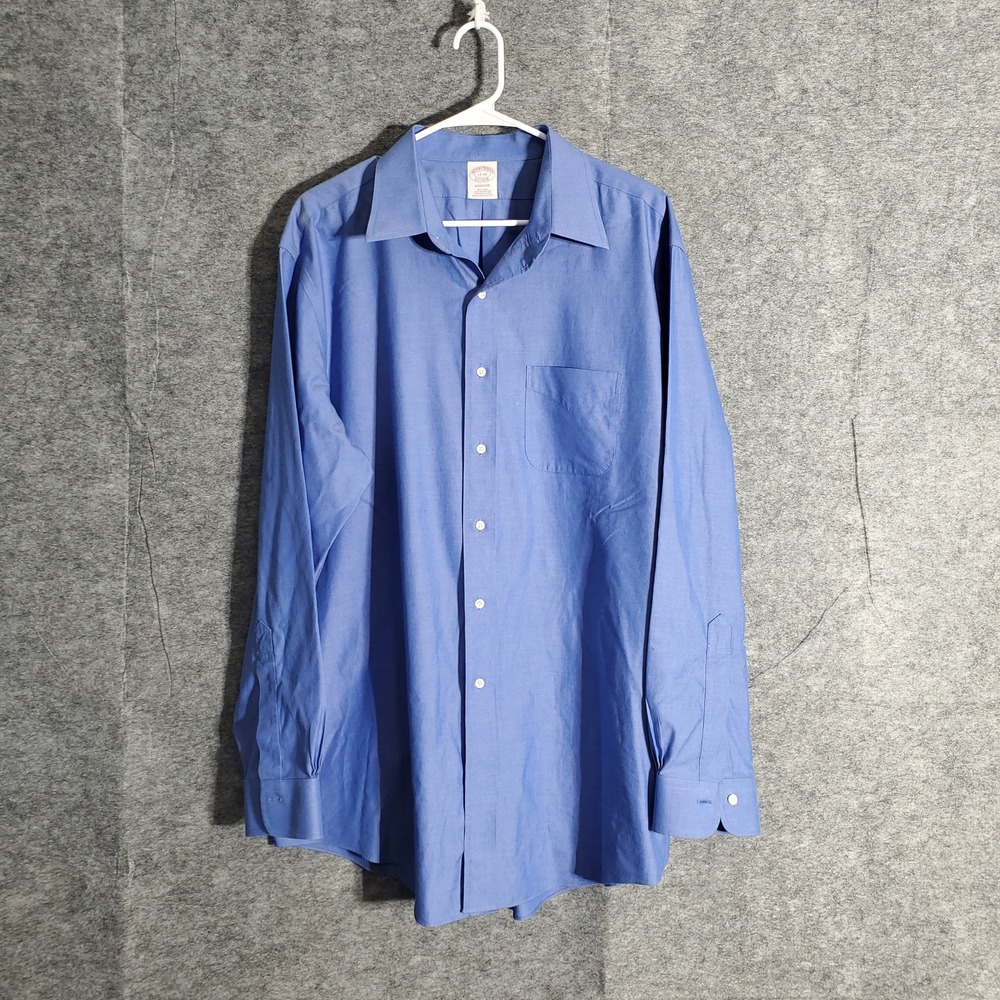 Brooks Brothers Dress Shirt Mens 17 Blue Madison Non Iron Supima Cotton Classic